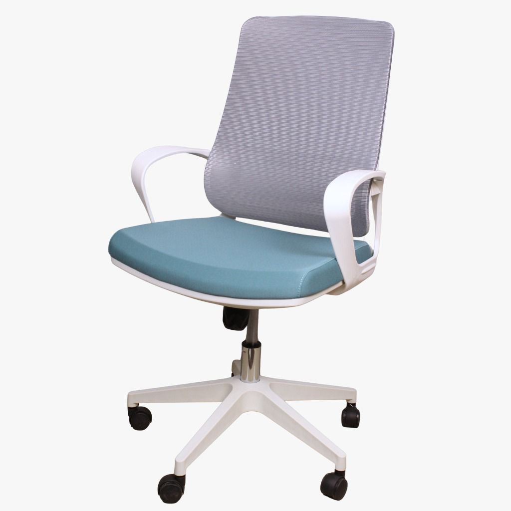 Modern White Frame Task Chair with Teal Seat